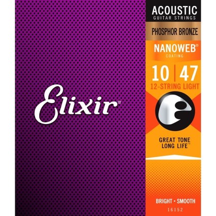 Elixir 16152 Phosphor Bronze Nanoweb 10-47 12 String Acoustic String Set (337342)