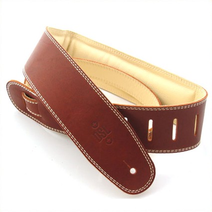 DSL 2.5" Padded Leather Strap Maroon With Beige Back White Stitching (262064)