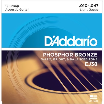 D'addario EJ38 12-String Acoustic Guitar Strings - Extra Light, 10-47 (79723)